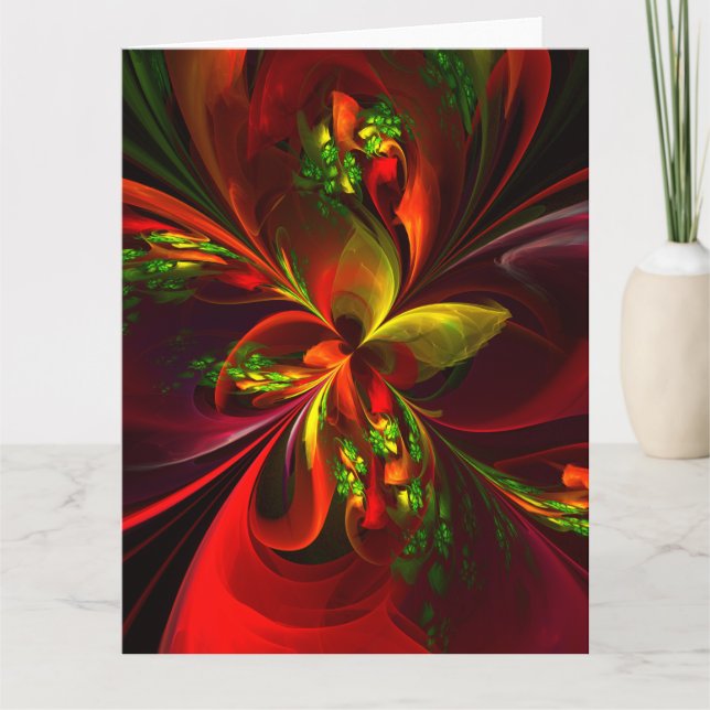 Tarjeta De Agradecimiento Modern Red Green Floral Abstract Art Pattern #05 (Anverso)