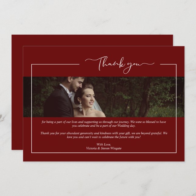 Tarjeta De Agradecimiento Modern Red Newlyweds Wimshical Calligraphy (Anverso / Reverso)