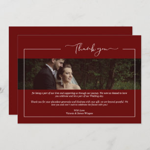 Tarjeta De Agradecimiento Modern Red Newlyweds Wimshical Calligraphy