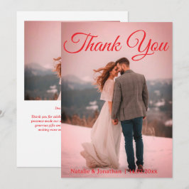 Tarjeta De Agradecimiento Modern Red  Photo Wedding Thank You Card W Note