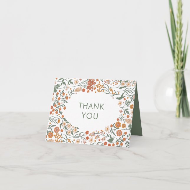 Tarjeta De Agradecimiento Modern Retro Groovy Floral Baby Shower (Anverso)