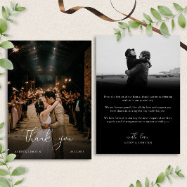 Tarjeta De Agradecimiento Modern Romantic Black & White Photo Script Wedding