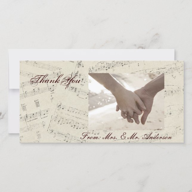 Tarjeta De Agradecimiento Modern Romantic Music anota Boda de música (Anverso)