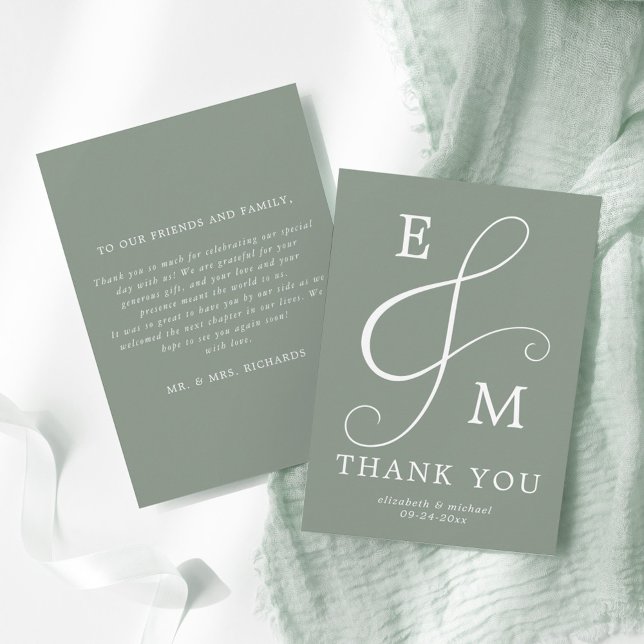 Tarjeta De Agradecimiento Modern Sage Green Ampersand Monogram Boda (Subido por el creador)