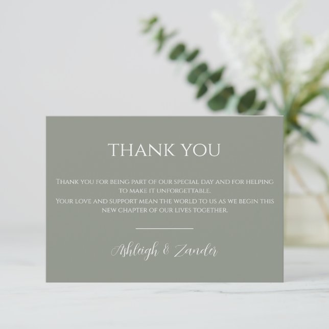 Tarjeta De Agradecimiento Modern Sage Green Boda (Anverso de pie)