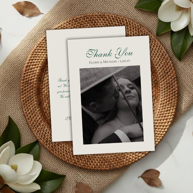 Tarjeta De Agradecimiento Modern Sage Green Wedding Photo (Modern Sage Green Wedding Photo Thank You Card)