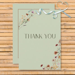 Tarjeta De Agradecimiento Modern Sage Green Wildflower Bouquet Boda