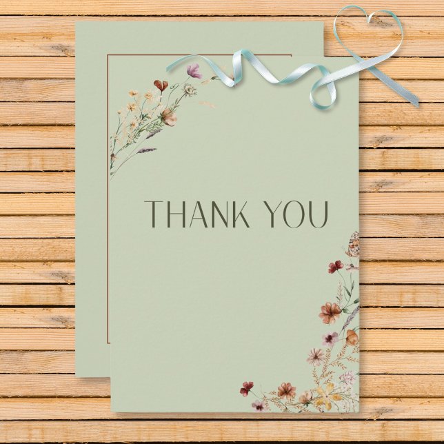 Tarjeta De Agradecimiento Modern Sage Green Wildflower Bouquet Boda (Modern Sage Green Wildflower Bouquet Wedding Invitation)