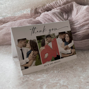 Tarjeta De Agradecimiento Modern Script 3 Photo Template plegado Gracias