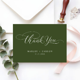 Tarjeta De Agradecimiento Modern Script Calligraphy Olive Green Wedding