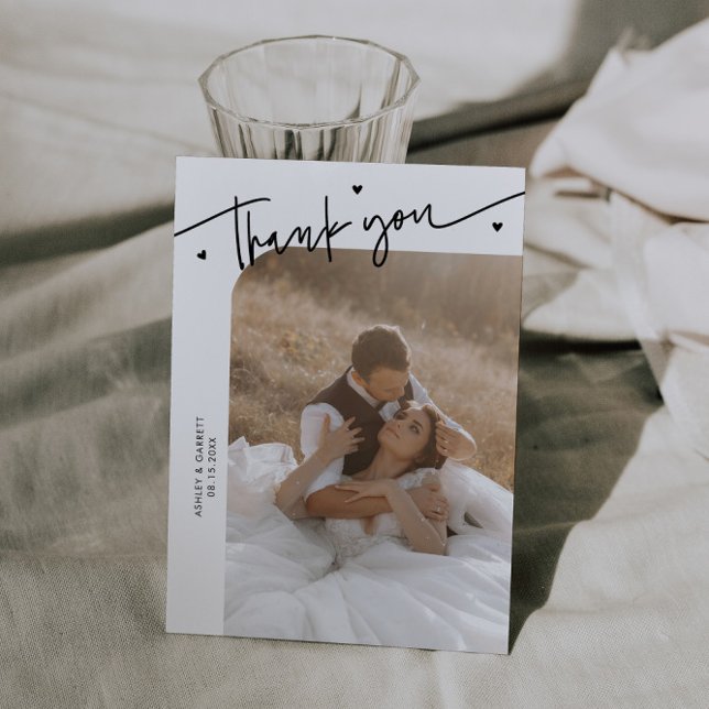 Tarjeta De Agradecimiento Modern Script Heart White Wedding  (Subido por el creador)