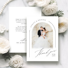 Tarjeta De Agradecimiento Modern Script Minimalist Photo Arch Wedding