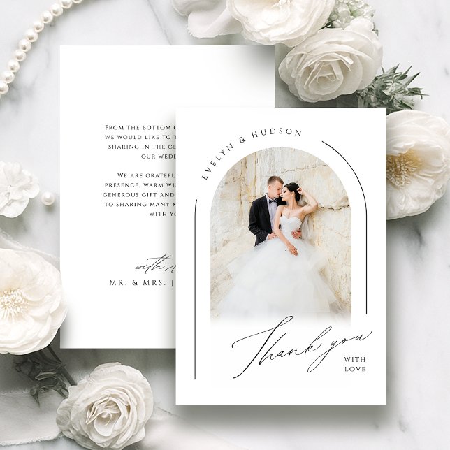Tarjeta De Agradecimiento Modern Script Minimalist Photo Arch Wedding (Modern Script Minimalist Photo Arch Wedding Thank You Card)