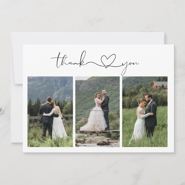 Tarjeta De Agradecimiento Modern Script Photo Wedding (Anverso)