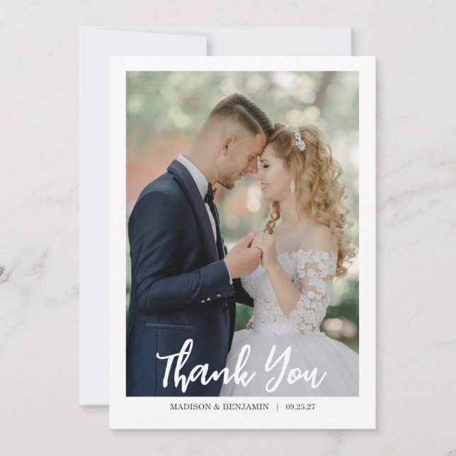 Tarjeta De Agradecimiento Modern Script Photo Wedding (Anverso)