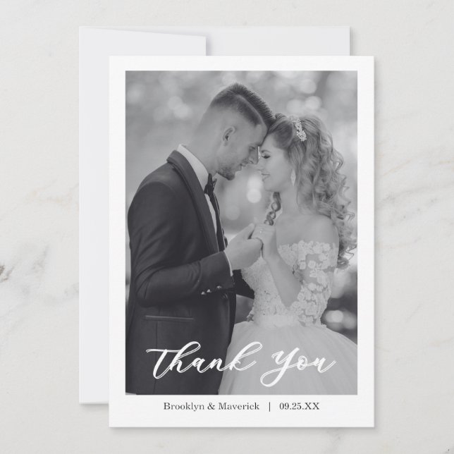 Tarjeta De Agradecimiento Modern Script Photo Wedding (Anverso)