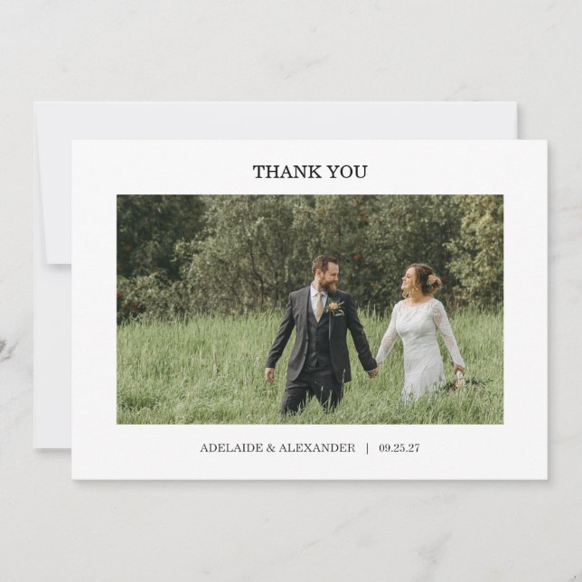 Tarjeta De Agradecimiento Modern Script Photo Wedding (Anverso)