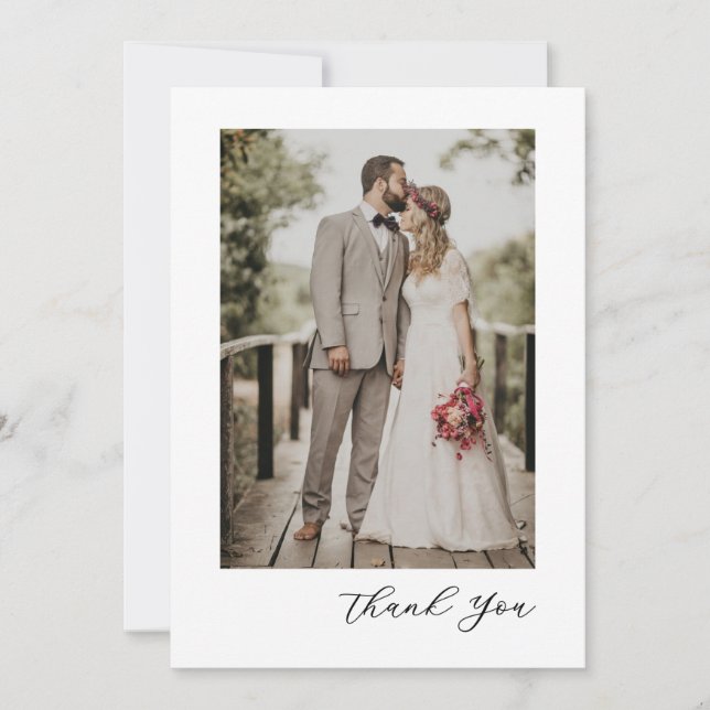 Tarjeta De Agradecimiento Modern Script Photo Wedding (Anverso)