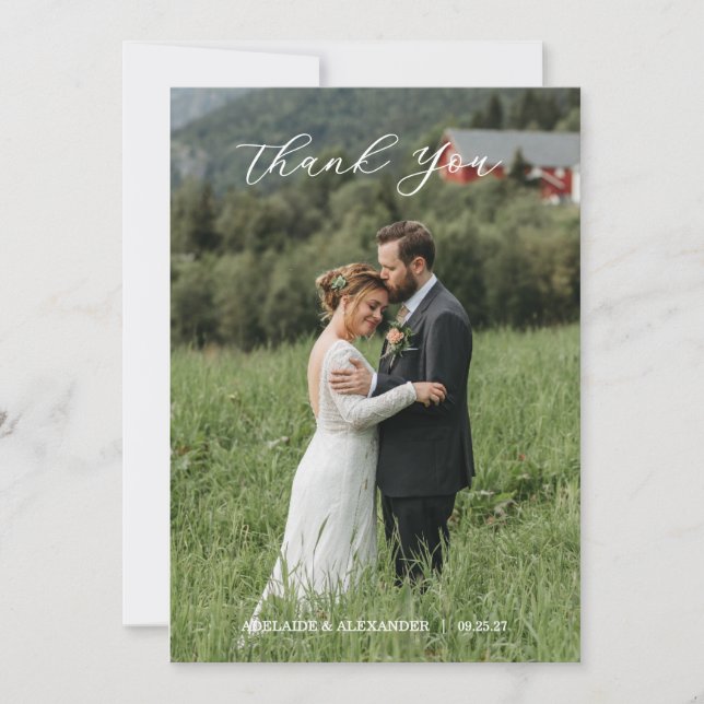 Tarjeta De Agradecimiento Modern Script Photo Wedding (Anverso)