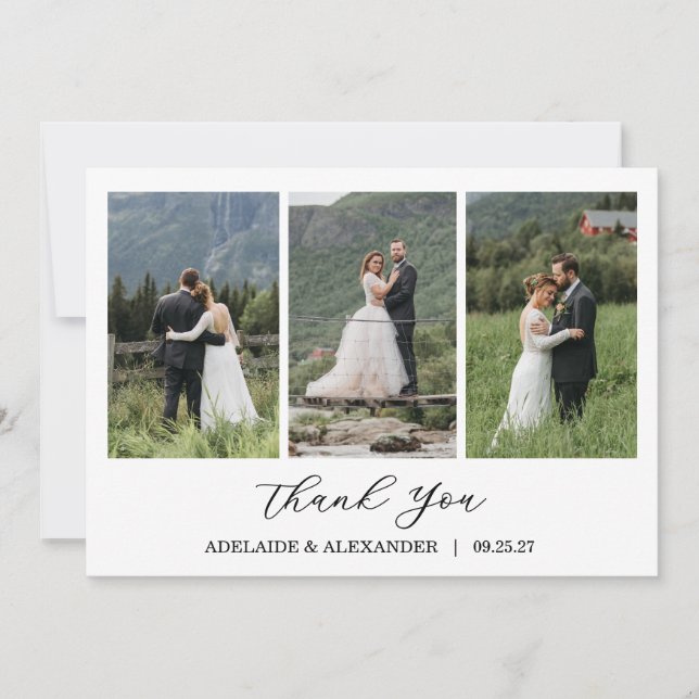 Tarjeta De Agradecimiento Modern Script Photo Wedding (Anverso)