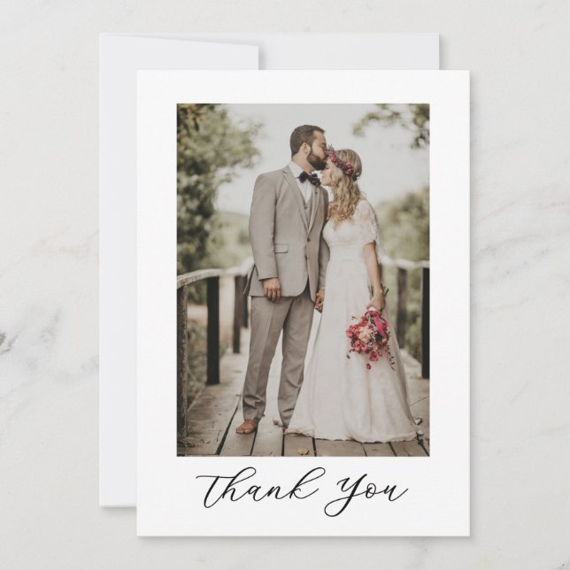 Tarjeta De Agradecimiento Modern Script Photo Wedding (Anverso)