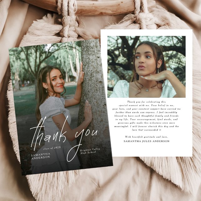 Tarjeta De Agradecimiento Modern Script Simple Photo Graduation  (Subido por el creador)