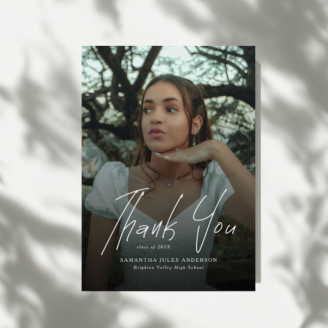 Tarjeta De Agradecimiento Modern Script Simple Photo High School Graduation (Subido por el creador)