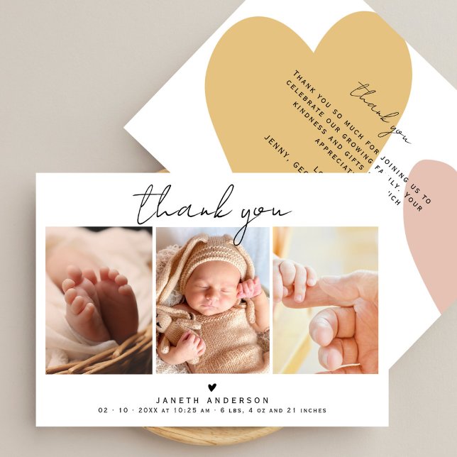 Tarjeta De Agradecimiento Modern Script Thank You 3 Photos Baby Shower  (Subido por el creador)