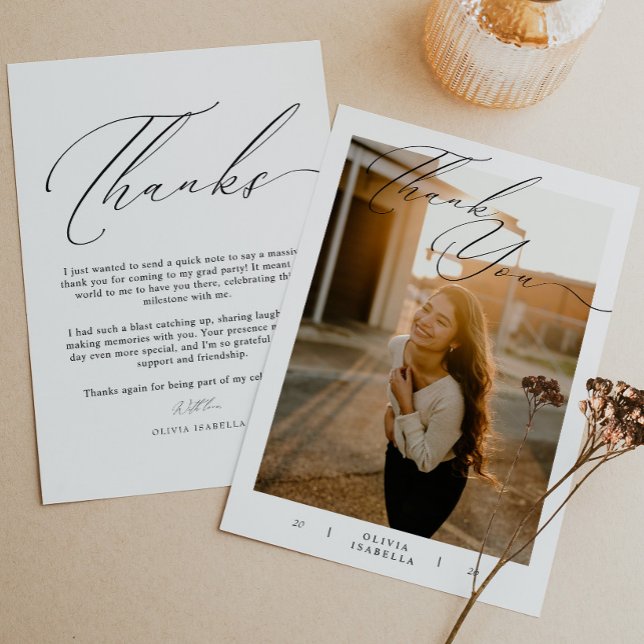 Tarjeta De Agradecimiento Modern Script Typography Photo Graduation (Subido por el creador)