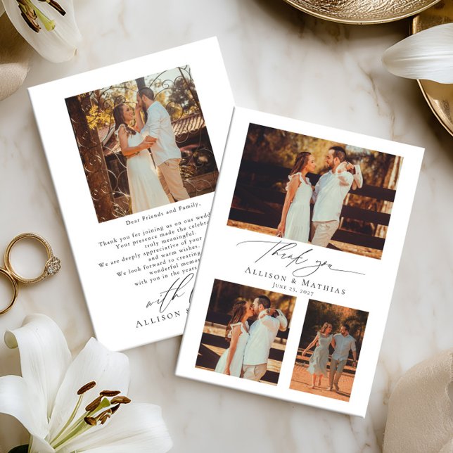 Tarjeta De Agradecimiento Modern Script Wedding Photo Collage (Subido por el creador)