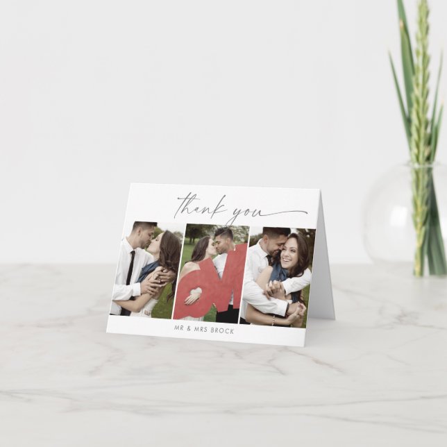 Tarjeta De Agradecimiento Modern Silver 3 Photo Template plegado Gracias (Anverso)