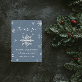 Tarjeta De Agradecimiento Modern Silver Blue Magical Snowflake Baby Shower 