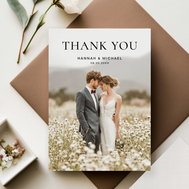 Tarjeta De Agradecimiento Modern Simple 2 Photo Wedding Thank You Card (Subido por el creador)