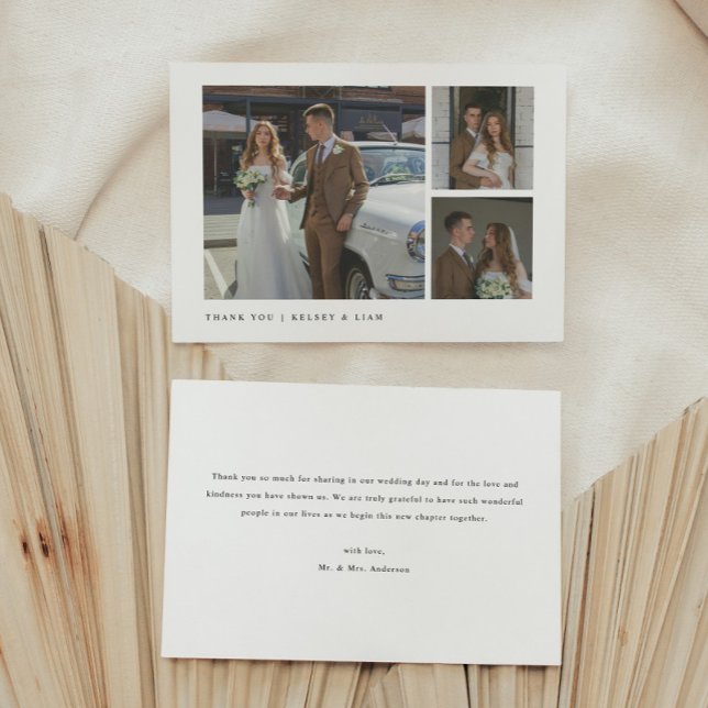 Tarjeta De Agradecimiento Modern Simple 3-Photo Custom Wedding (Subido por el creador)