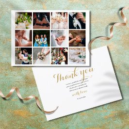 Tarjeta De Agradecimiento Modern Simple Elegant 12 Photo Collage Wedding