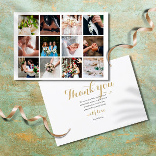 Tarjeta De Agradecimiento Modern Simple Elegant 12 Photo Collage Wedding
