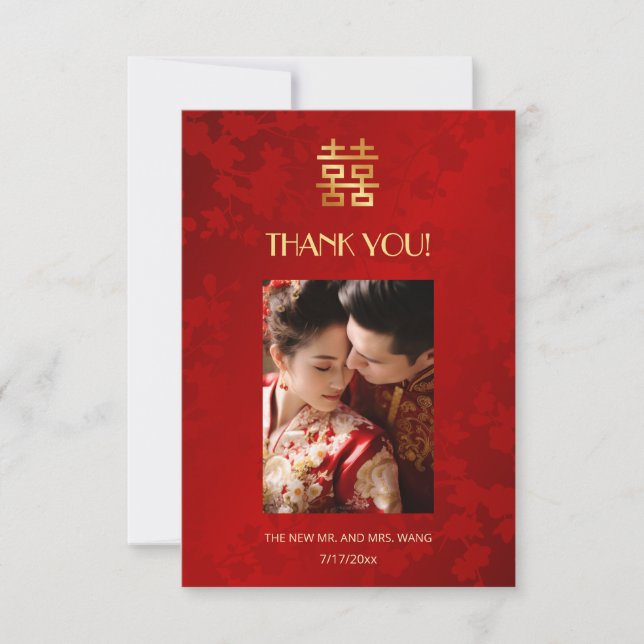 Tarjeta De Agradecimiento Modern Simple Photo Chinese Wedding (Anverso)