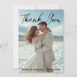 Tarjeta De Agradecimiento Modern Simple Photo Wedding Thank You Card W Note