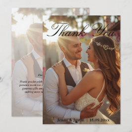 Tarjeta De Agradecimiento Modern Simple Photo Wedding Thank You Card W Note