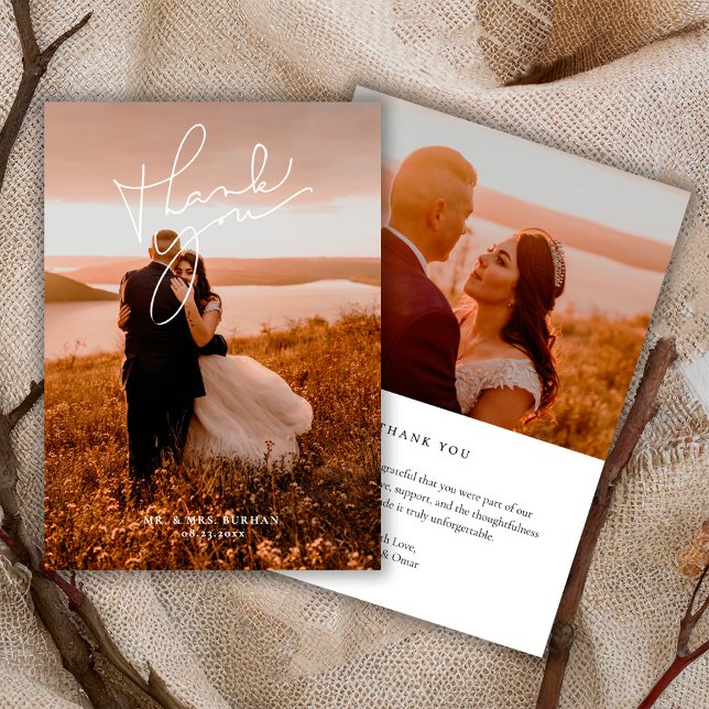 Tarjeta De Agradecimiento Modern Simple Script Wedding Photo (Subido por el creador)