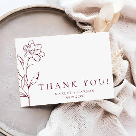 Tarjeta De Agradecimiento Modern Sketched Floral Burgundy Stylish Wedding
