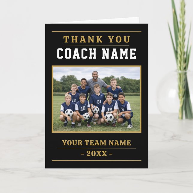 Tarjeta De Agradecimiento Modern Soccer Team Photo Coach (Anverso)