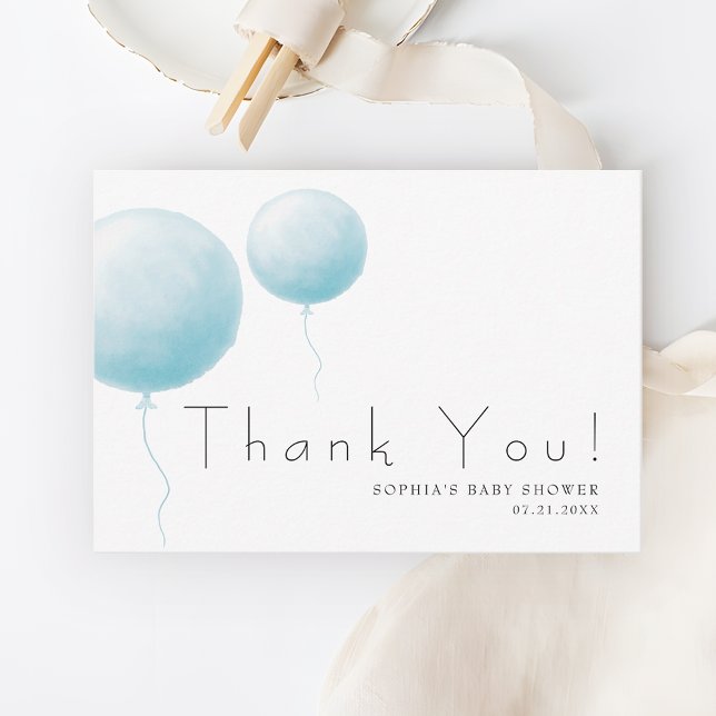 Tarjeta De Agradecimiento Modern Soft Pastel Blue Balloon Baby Boy Shower (Subido por el creador)