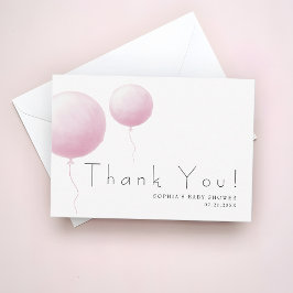 Tarjeta De Agradecimiento Modern Soft Pastel Pink Balloon Baby Girl Shower
