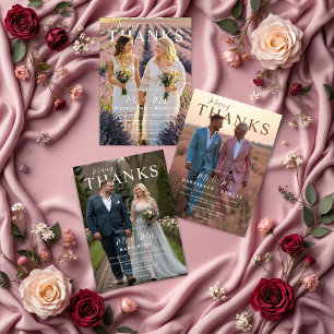 Tarjeta De Agradecimiento Modern Stylish Editorial  MR & MRS Photo Wedding 