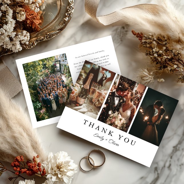 Tarjeta De Agradecimiento Modern Three Photo Wedding Thank You Card (Subido por el creador)