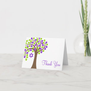 Tarjeta De Agradecimiento Modern Tree of Life Purple Green Thank You
