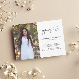 Tarjeta De Agradecimiento Modern Trendy Script Photo Graduation Announcement