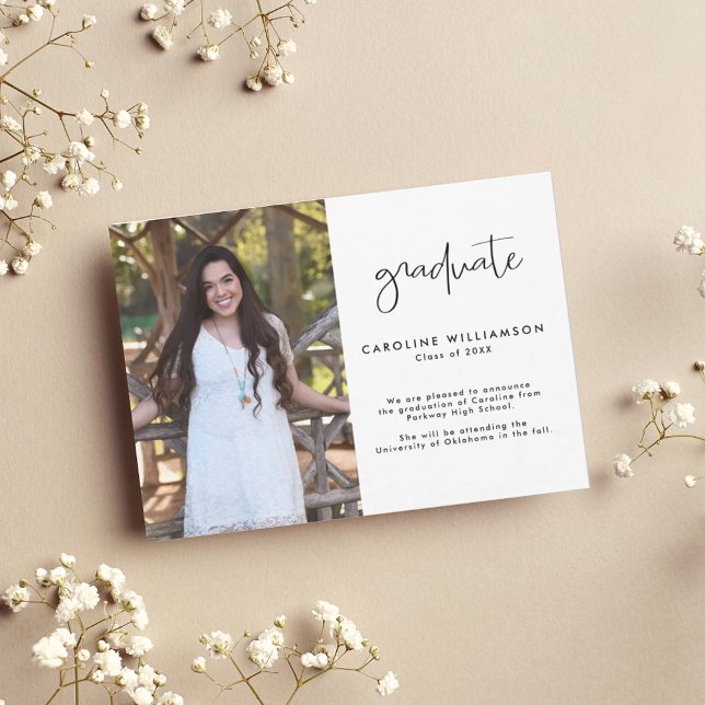 Tarjeta De Agradecimiento Modern Trendy Script Photo Graduation Announcement (Subido por el creador)