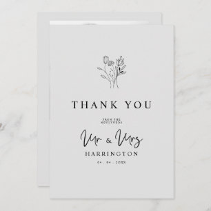Tarjeta De Agradecimiento Modern Typography MR & MRS Floral Bouquet Photo 